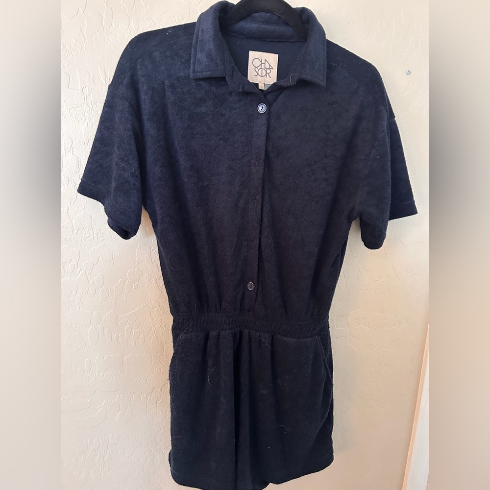 WeWoreWhat Black Terry Cloth Romper